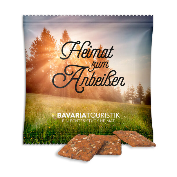Crisp bread snack in advertising bag