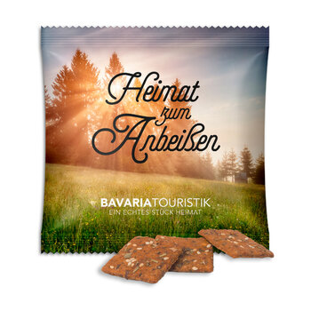 Crisp bread snack in advertising bag