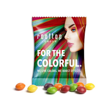 Skittles in advertising bag
